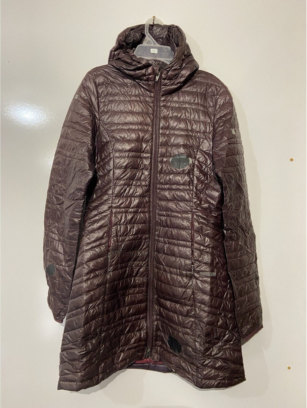 Womens PATAGONIA Burgundy Goosedown Ultralight Fiona Parka Jacket Sz S *Patched*